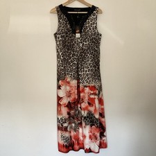 David Emanuel Size 12 Long Maxi Shift Dress Floral Animal Print Glamorous Beads
