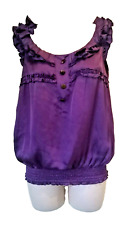 River Island vest top frilly accent purple satin shirred stretch hem Size 8