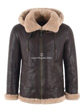 Men's B3 Hooded Sheepskin Real Leather Jacket Flying RAF WW2 Bomber Pilot Jacket