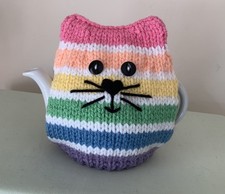 Hand Knit Pastel Rainbow/White