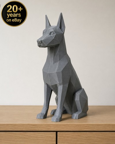 Doberman dog statue low - low, poly
