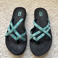 Teva Olowahu Sandals Flip Flood Size 6 Uk Teal Green