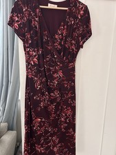Per Una Women's Summer Dress Burgundy Floral Long Floaty Dip Hem, Size 16L