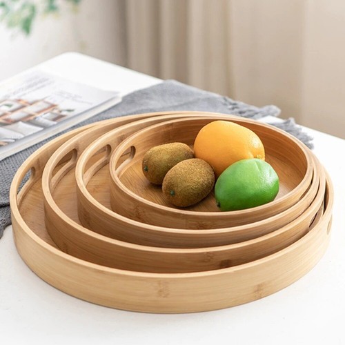 Round wooden serving tray tea - tray,