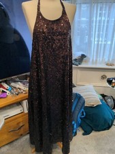 Zara Stunning Halter Neck Low Back Brown Sequin Long Dress size L