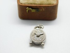 Sterling Silver Wind-Up Alarm Clock Charm Pendant Vintage c1970