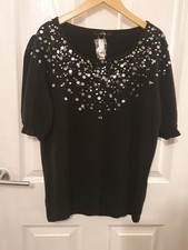 Asda Women Black Short Sleeve Jumper Sequins & Beads Size 20 Brand New With Tags