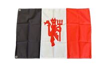 MAN UTD RED DEVIL TRICOLOUR FLAG  3x2 FT FREE UK 48HR POST
