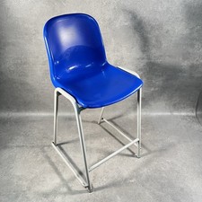 Proform Europe Tall Stacking Chair Blue Plastic Seat Grey Frame Made in UK