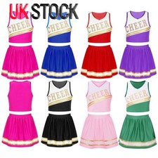 Girls Cheer Leader Uniform Outfit Cheerleading Costume Birthday Gift Fancy Dress