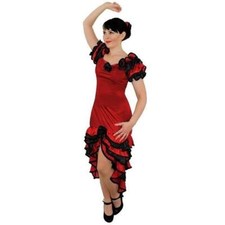 LADIES RUMBA FANCY DRESS AND FLOWER HEADPIECE SPANISH FLAMENCO DANCER COSTUME