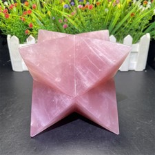 3.8LB 4.3" Natural Rose Quartz Merkaba Carving Crystal Healing Energy Reiki Gift