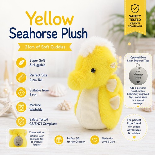 Yellow seahorse soft - seahorse, toy