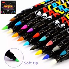 24 Colours Dual Tips Acrylic Paint Marker Pens Fine Liner Pens Crafts Art Gift