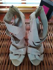 BOURNE SATIN SEQUIN CHIFFON BROAD STRAPPY SHOES, PLATFORM, ZIP, BLUSH PINK UK 37