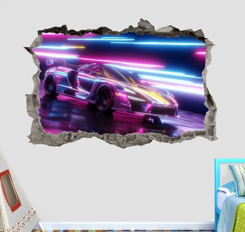 Neon sports car - neon, wall