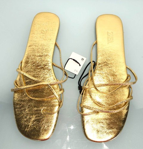Zara gold leather - , flat
