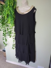 Jacques Vert Black Tiered Ruffle Formal Long Midi Dress Size 20 MotB Silk Trim