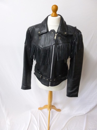 Vachette black leather fringed - vachette,