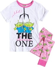 Womens Ladies Girls Disney Toy Story Alien White Pink Pyjamas Lounge Set Gift