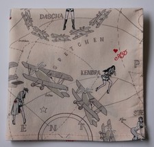 Cotton pocket square handkerchief Retro Aeroplanes 30cm square. Hand made.