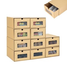 10PCS  Shoe Boxes Stackable Drawer Storage Boxes Foldable Kraft Paper Shoebox