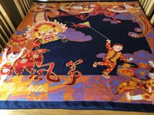 RARE HUGE VINTAGE HAND ROLLED SILK SCARF.  FLY A KITE!  VGC.  41 x 40 INCHES.  #