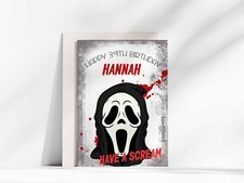 Personalised Birthday Card , Gothic Horror Birthday Card , scream horror