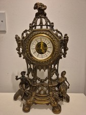 Large Antique West German Spelter Gilt Mantel Clock Surround Working 36 X 23cm