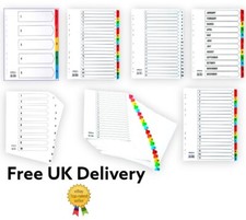 A4 Subject File Filing Dividers Plain Numbered A-Z OR Monthly Punched Index