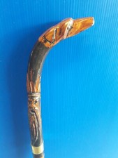 WALKING STICK/CANE 106 ALL WOOD UNUSUAL GRAYHOUND & FACE ON HANDLE 98cm