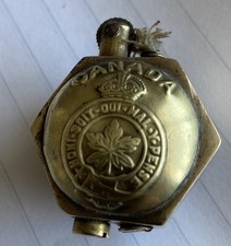 WW1 Trench Art Brass Nut CANADA Button Petrol Lighter ( Working)