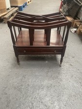 Canterbury Mahogany Magazine news Rack with Drawer Brass castors Regency Vintage