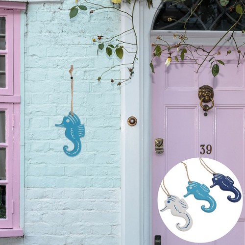 Set blue wooden seahorse - set,