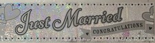 Just Married Holographic Foil Banner Silver with Hearts 2.6m or 3 x 87cm