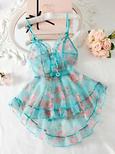 Neck Sheer Mesh See Through Chemise Slip Dress Women's Sexy Lingerie Floral V