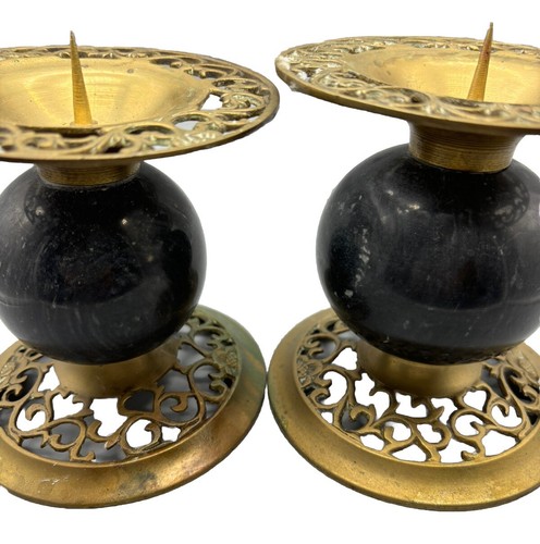 Vintage brass pillar marble - brass,