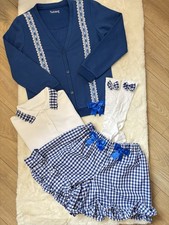Handmade Royal Blue Gingham School Outfit Shorts Polo Shirt Cardigan Age 10-11