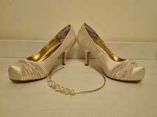 Ivory shoes size 3 and Tiara pearl effect wedding / bridal satin style