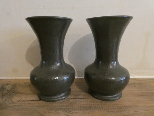 Pair tudric pewter vases - of,