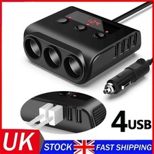 3 Way 12V 24V Multi Socket Car Cigarette Lighter Splitter USB Charger Adapter UK