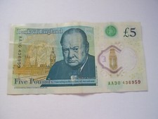 AA30 Bank Of England £5 Five Pound Note QUEEN'S HEAD Plastic/Polymer AA30 436956