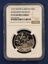 1994 Silver Piedfort Proof 50p coin "D Day Anniversary" NGC PF69 with Case & COA
