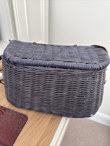 Blue wicker bicycle basket - bicycle,