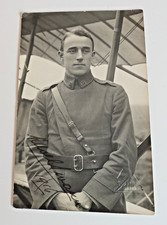 ORIG WW1 REAL PHOTO POSTCARD ROYAL FLYING CORPS PILOT WITH AIRCRAFT SIGNED PILOT