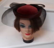 Kangol  rusty redbrown  velvet saucer hat with black veil and bow
