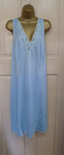 VINTAGE PRETTY BLUE SILKY NYLON LONG FULL SLIP PRETTY LACE SZ 26-28