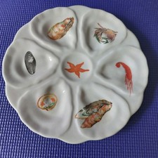 Vintage French Handpainted Oyster Sea Anemone Porcelain Serving Plate 24cm 