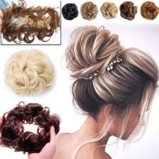 Curly Chignon Messy Bun Scrunchie Updo Clip in Real Human Hair Piece Extensions