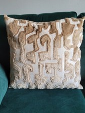 Three NEXT Gold/Champagne Valencia Cut Plush 59 x 59 cm Square Cushions